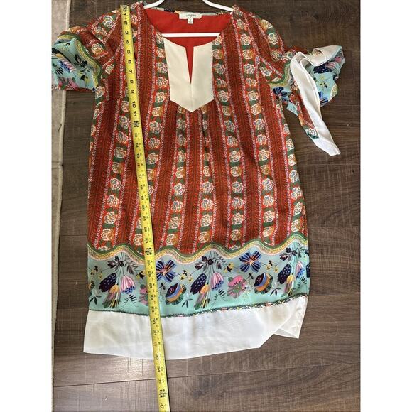 Umgee Boho Chic Mismatch Multicolor Floral Bell Sleeve Flirty Mini Dress Medium - Picture 5 of 6